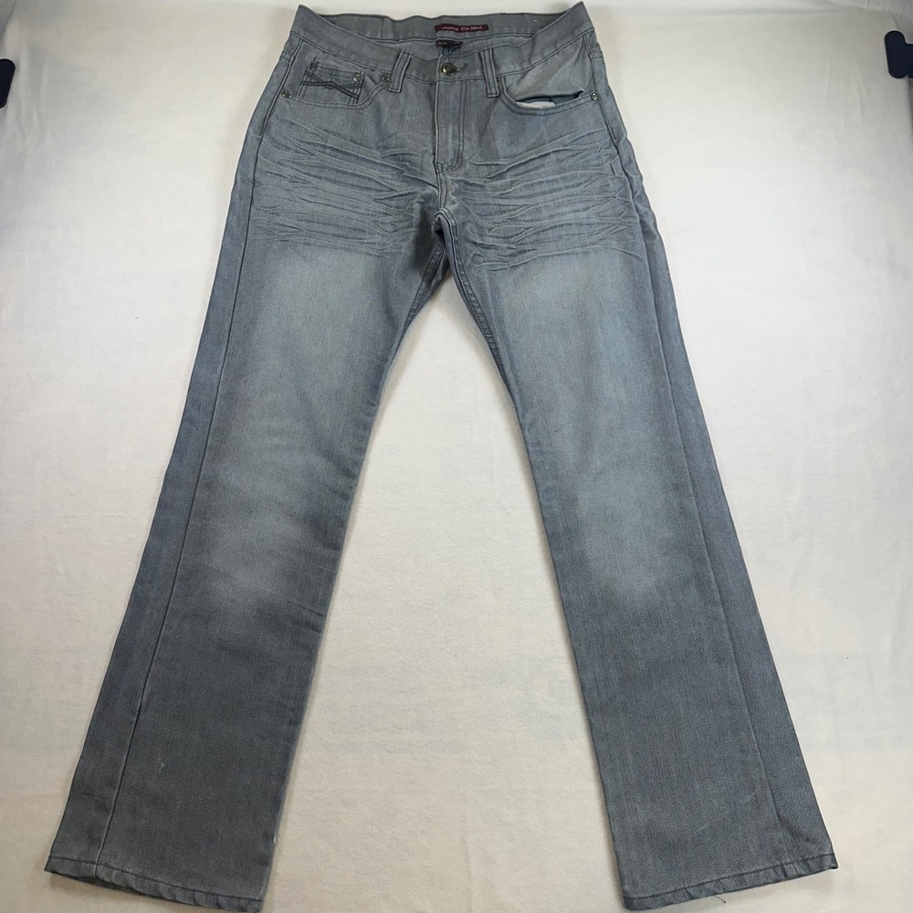 Old Skool Premium Denim Mens Grey Straight Leg Whiskered Jeans Size 30